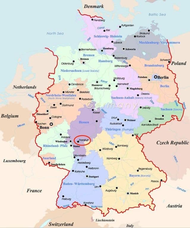 Frankfurt no mapa da Alemanha