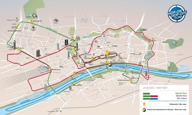 Mapa de Frankfurt Hop On Hop Off Bus tours