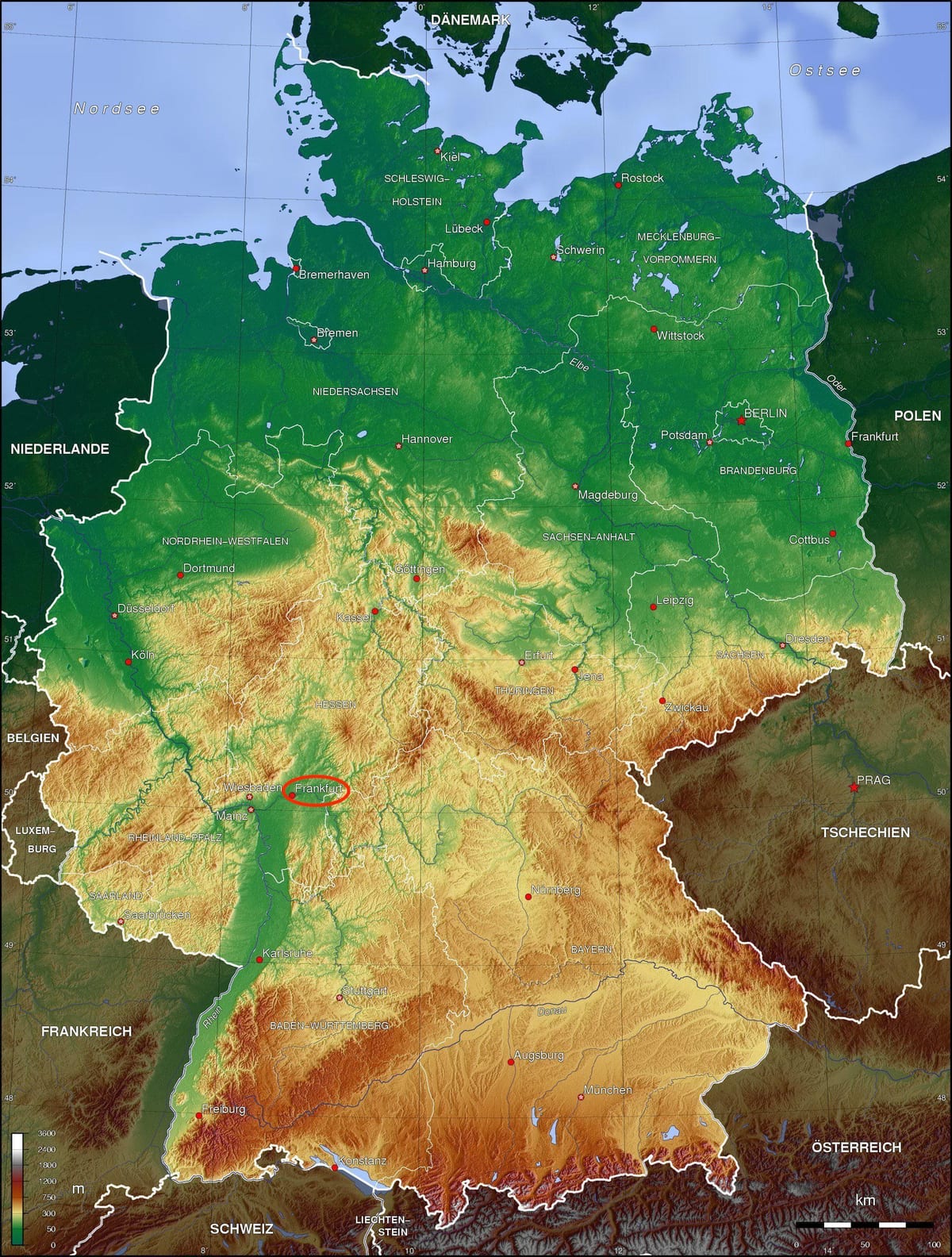 Mapa de elevação de Frankfurt